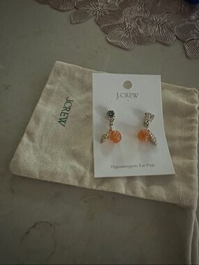 J. Crew Gold Leaf Earrings with Orange Bead Drops